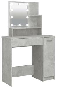 Sminkbord med LED betonggrå 86,5x35x136 cm