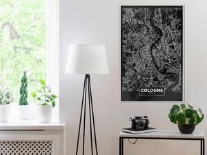 Inramad Poster / Tavla - City Map: Cologne (Dark) - 40x60 Guldram med passepartout