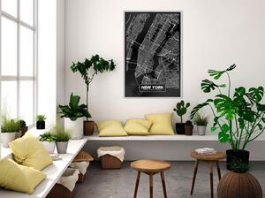 Inramad Poster / Tavla - City Map: New York (Dark) - 20x30 Svart ram