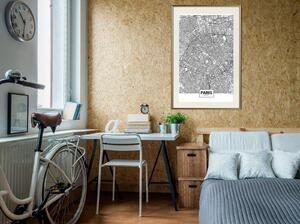 Inramad Poster / Tavla - City Map: Paris - 20x30 Svart ram med passepartout