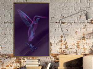 Inramad Poster / Tavla - Fluorescent Hummingbird - 40x60 Guldram med passepartout
