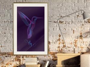 Inramad Poster / Tavla - Fluorescent Hummingbird - 20x30 Guldram med passepartout