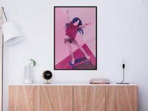 Inramad Poster / Tavla - Girl on a Skateboard - 30x45 Guldram
