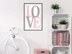 Inramad Poster / Tavla - Grey-Pink Love - 30x45 Vit ram med passepartout