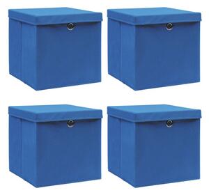 Förvaringslådor med lock 4 st blå 32x32x32 cm tyg - Blå