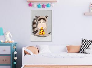 Inramad Poster / Tavla - Racoon Eating Pizza - 20x30 Guldram med passepartout