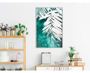 Inramad Poster / Tavla - White Palm on Teal Background - 20x30 Guldram
