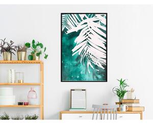 Inramad Poster / Tavla - White Palm on Teal Background - 40x60 Svart ram