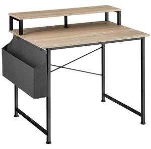 Tectake 404665 skrivbord med hylla och tygpåse - industriellt lätt trä, ek sonoma, 120 cm