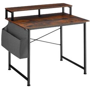 Tectake 404664 skrivbord med hylla och tygpåse - industriellt mörkt trä, 120 cm