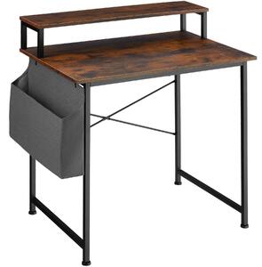 Tectake 404662 skrivbord med hylla och tygpåse - industriellt mörkt trä, 80 cm