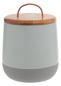 Fanni K Grå keramikburk med lock i mangoträ 16 cm