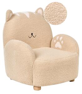 Barnfåtölj Katt Beige Låg Boucle Tygklädd Gummiträ Ben Modern Stil Beliani