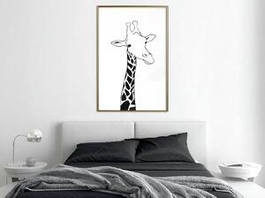 Inramad Poster / Tavla - Black and White Giraffe - 30x45 Svart ram med passepartout