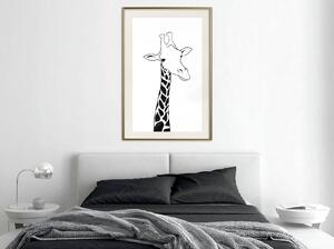 Inramad Poster / Tavla - Black and White Giraffe - 20x30 Vit ram