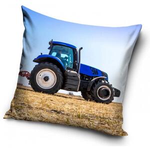 Carbotex Blå traktor på fält - Kuddfodral 40x40cm