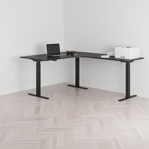 Höj och sänkbart hörnskrivbord, högersvängt, svart stativ, svart bordsskiva 160x200cm