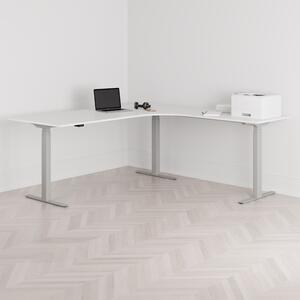Höj och sänkbart hörnskrivbord, högersvängt, grått stativ, vit bordsskiva 200x200cm