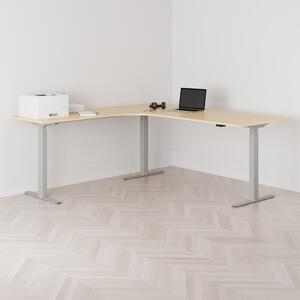 Höj och sänkbart hörnskrivbord, vänstersvängt, grått stativ, björk bordsskiva 200x200cm