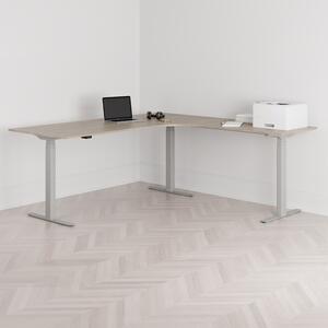 Höj och sänkbart hörnskrivbord, högersvängt, grått stativ, ek bordsskiva 200x200cm
