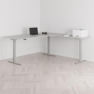 Höj och sänkbart hörnskrivbord, högersvängt, grått stativ, grå bordsskiva 200x200cm