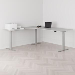 Höj och sänkbart hörnskrivbord, vänstersvängt, grått stativ, grå bordsskiva 200x200cm