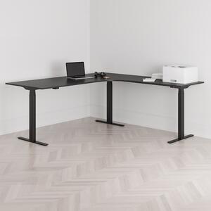 Höj och sänkbart hörnskrivbord, högersvängt, svart stativ, svart bordsskiva 200x200cm