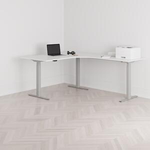 Höj och sänkbart hörnskrivbord, högersvängt, grått stativ, vit bordsskiva 160x200cm