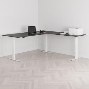 Höj och sänkbart hörnskrivbord, högersvängt, vitt stativ, svart bordsskiva 200x200cm