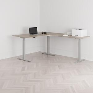 Höj och sänkbart hörnskrivbord, högersvängt, grått stativ, ek bordsskiva 160x200cm