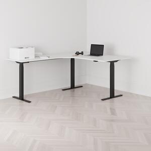 Höj och sänkbart hörnskrivbord, vänstersvängt, svart stativ, vit bordsskiva 160x200cm