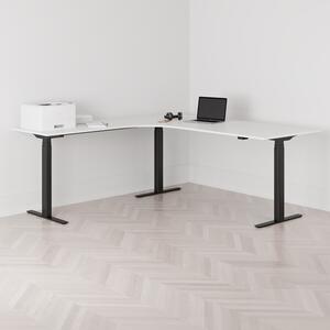 Höj och sänkbart hörnskrivbord, vänstersvängt, svart stativ, vit bordsskiva 200x200cm