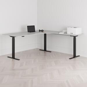 Höj och sänkbart hörnskrivbord, högersvängt, svart stativ, grå bordsskiva 200x200cm