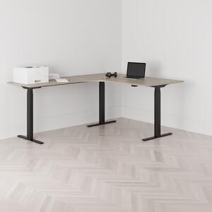 Höj och sänkbart hörnskrivbord, vänstersvängt, svart stativ, ek bordsskiva 160x200cm