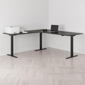 Höj och sänkbart hörnskrivbord, vänstersvängt, svart stativ, svart bordsskiva 200x200cm