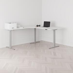Höj och sänkbart hörnskrivbord, vänstersvängt, grått stativ, vit bordsskiva 160x200cm