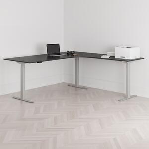 Höj och sänkbart hörnskrivbord, högersvängt, grått stativ, svart bordsskiva 200x200cm