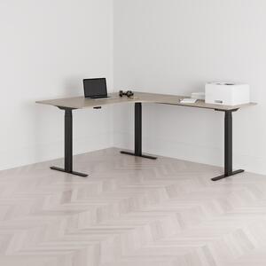 Höj och sänkbart hörnskrivbord, högersvängt, svart stativ, ek bordsskiva 160x200cm