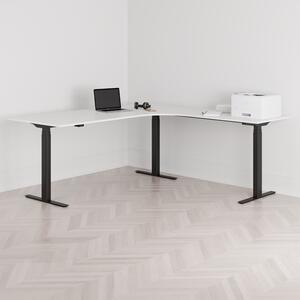 Höj och sänkbart hörnskrivbord, högersvängt, svart stativ, vit bordsskiva 200x200cm