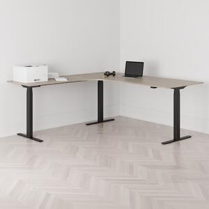 Höj och sänkbart hörnskrivbord, vänstersvängt, svart stativ, ek bordsskiva 200x200cm