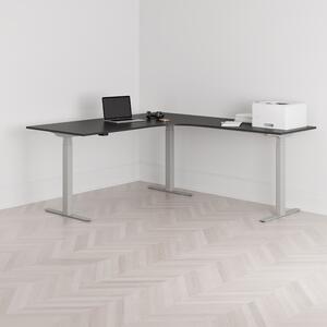 Höj och sänkbart hörnskrivbord, högersvängt, grått stativ, svart bordsskiva 180x200cm