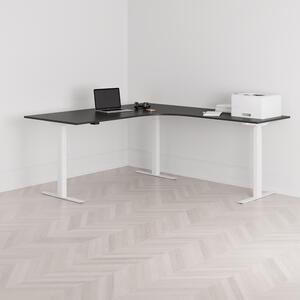 Höj och sänkbart hörnskrivbord, högersvängt, vitt stativ, svart bordsskiva 180x200cm