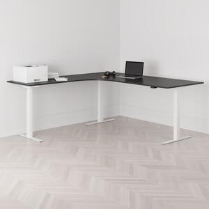 Höj och sänkbart hörnskrivbord, vänstersvängt, vitt stativ, svart bordsskiva 200x200cm