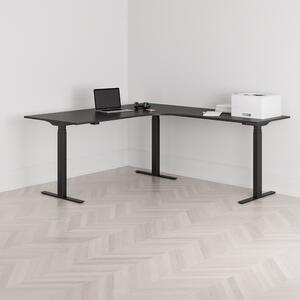 Höj och sänkbart hörnskrivbord, högersvängt, svart stativ, svart bordsskiva 180x200cm