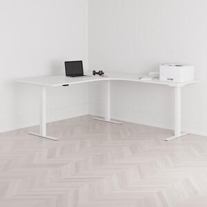 Höj och sänkbart hörnskrivbord, högersvängt, vitt stativ, vit bordsskiva 180x200cm