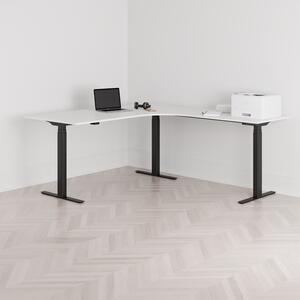 Höj och sänkbart hörnskrivbord, högersvängt, svart stativ, vit bordsskiva 180x200cm