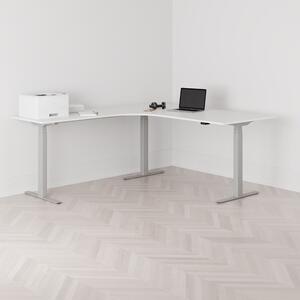 Höj och sänkbart hörnskrivbord, vänstersvängt, grått stativ, vit bordsskiva 180x200cm