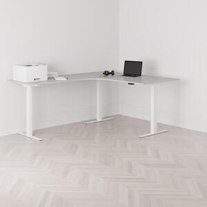 Höj och sänkbart hörnskrivbord, vänstersvängt, vitt stativ, grå bordsskiva 160x200cm