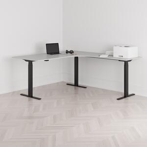 Höj och sänkbart hörnskrivbord, högersvängt, svart stativ, grå bordsskiva 180x200cm
