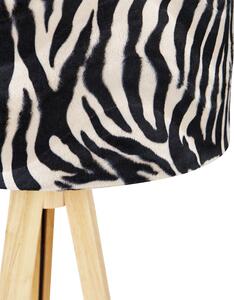 Golvlampa trä med tygskärm zebra 50 cm - Tripod Classic